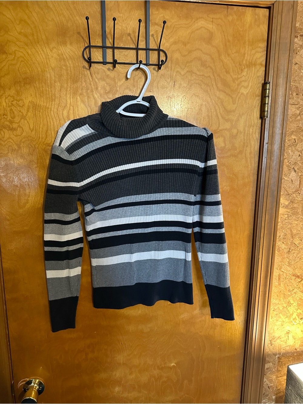 St. John's Bay Black, Gray & White Striped Turtleneck Sweater